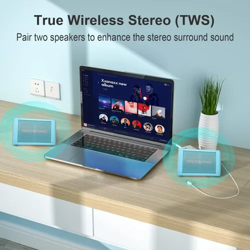Vista 4 de Prosonic BT3 Altavoz Bluetooth inalámbrico portátil con sonido estéreo de 10 W y refuerzo de graves - Sonido rico y graves intensos - Bluetooth 5.0
