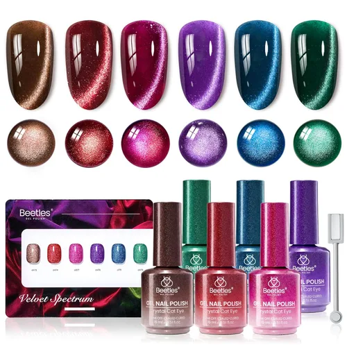 Vista 20 de Beetles Crystal Garden - Juego de esmaltes de uñas de gel de ojo de gato, 6 colores de 0.5 onzas líquidas, kit de esmalte de gel de primavera de azul