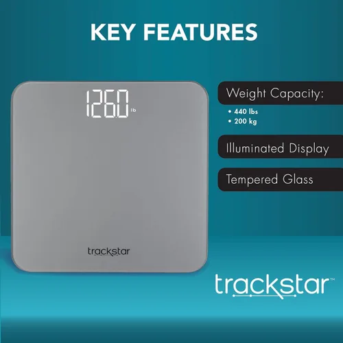 Vista 4 de Trackstar Digital Weight Scale 440 lb Weight Capacity Trackstar Monitoring App Bluetooth iOS & Android Compatible Measure, Track, and Share