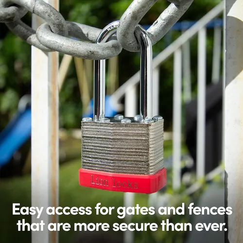 Vista 7 de Lion Locks 4 Candados de Llave Igual con Grillete Largo de 2", 8 Llaves, Candado de Acero Endurecido, Cilindro de Pines de Latón Resistente a
