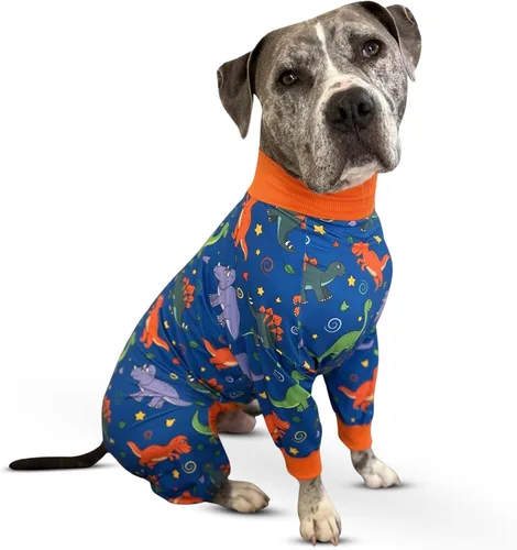 Vista 16 de Tooth & Honey Pit Bull - Pijama para perro con estampado de vaca, luna y estrella, con cobertura completa, pijama ligera para perros grandes