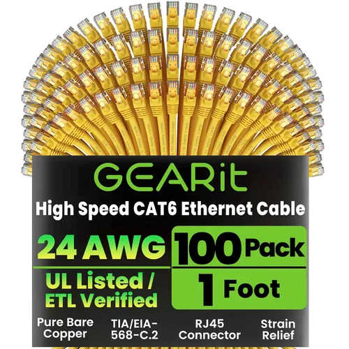 Vista 30 de GEARit Paquete de Cables Ethernet Cat 6 - Paquete de 20 Cables de Conexión Ethernet Cat6 de 1 pie Cable de Conexión de Red RJ45, Conectores