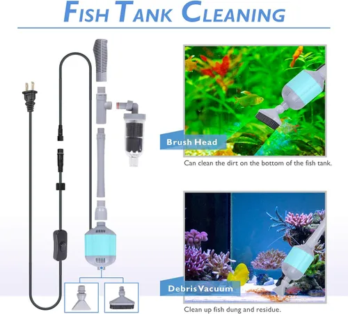 Vista 4 de hygger Limpiador de grava eléctrico para acuario de 360GPH, juego de herramientas de limpieza automática para tanque de peces 5 en 1, aspirador