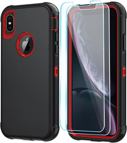 Vista 21 de SunStory Funda compatible con iPhone Xs/X con protector de pantalla HD, 3 capas de alta resistencia de cuerpo completo, funda protectora híbrida 3