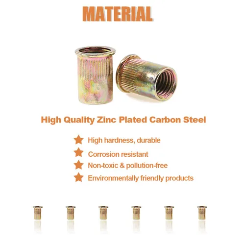 Vista 6 de Keadic 150 tuercas de remache M3 métricas chapadas en zinc, tuerca de remache de acero al carbono, tuerca de remache de cabeza plana, kit