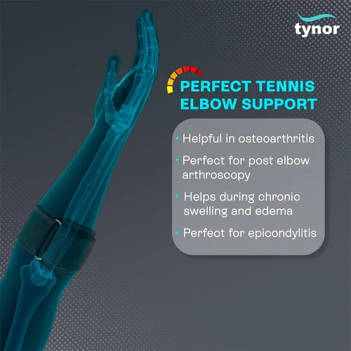 Vista 2 de TYNOR Soporte para codo de tenis para hombres y mujeres, correa ajustable para el codo, alivio del dolor con almohadilla de compresión, banda