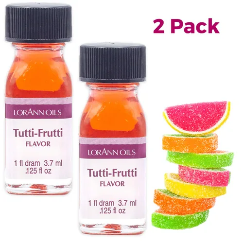 Vista 2 de LorAnn Super Strength Tutti-Frutti Flavor, 1 botella de dram (0.0125 onzas líquidas - 0.1 fl oz), paquete de 2, incluye una receta