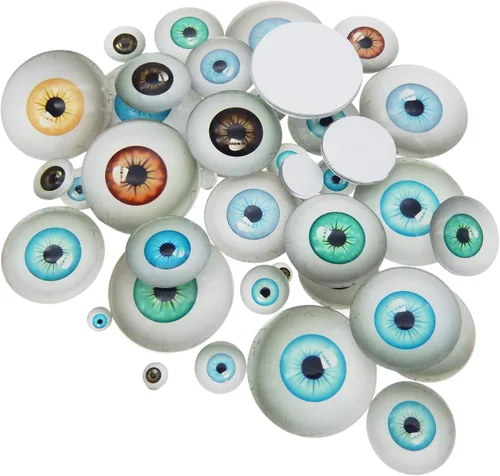 Vista 7 de Julie Wang Cabujón de ojos humanos de cristal con parte trasera plana de 0.236 in para esculturas artísticas de Halloween, accesorios, máscaras