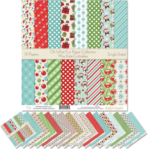 Paquete de papel con patrón – Oh What Fun – Scrapbook Premium Specialty Paper de una cara de 12 x 12 pulgadas, colección incluye 16 hojas – por Miss
