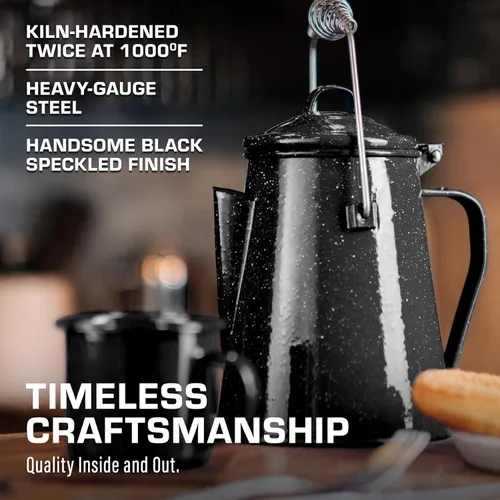 Vista 8 de COLETTI Hervidor clásico de camping de 60 onzas, tetera de té y campamento, sin aluminio ni plástico, ideal para hervir agua [esmalte negro]