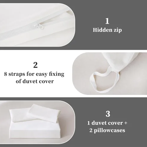 Vista 7 de ATsense Funda de edredón tamaño individual, 100% algodón lavado, sensación de lino, funda de edredón blanco hueso, juego de ropa de cama de 3