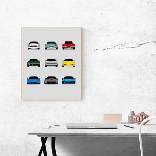 Vista 4 de Custom Car Posters Póster hecho a mano compatible con Chevy Corvette Generations e impresión de C1 C2 C3 C4 C5 C6 C7 C8 – Multi, impresión metálica