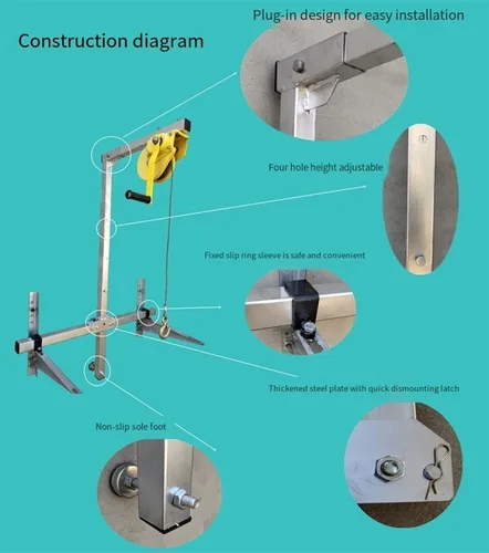 Vista 4 de Unidad externa de aire acondicionado soporte de elevación + juego de cabrestante, columpio lateral plegable de elevación pequeña grúa herramientas