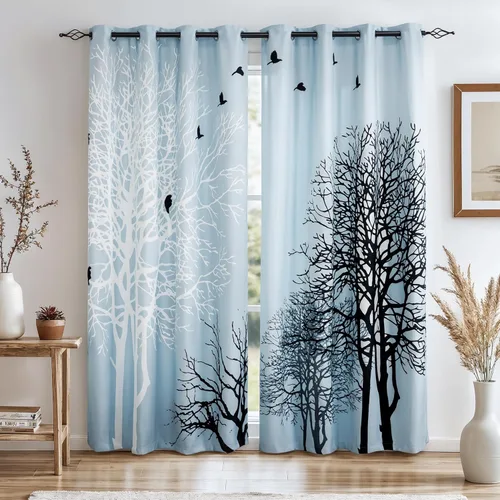 Vista 11 de SUBRTEX - Cortinas opacas de 52Wx63L, cortinas florales para oscurecer la habitación, cortinas de ventana aisladas térmicamente de 2 paneles