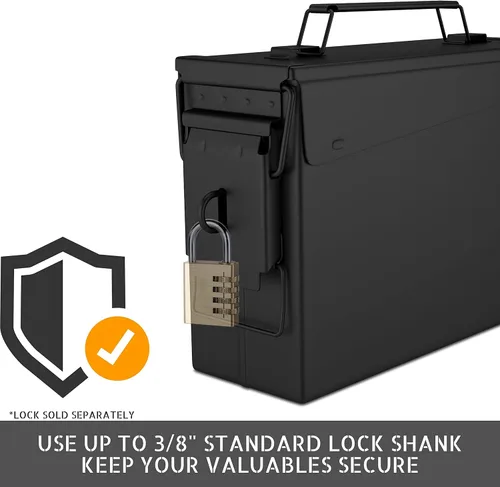 Vista 6 de Caja de almacenamiento de munición de metal con cerradura – Lata de munición de acero militar y del ejército para almacenamiento de municiones