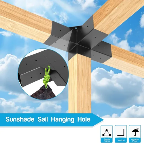 Vista 3 de Kit de soportes para cenador – 2 juegos 4x4 (real: 3.5 x 3.5) 4 vías ángulo recto soportes de esquina con base de poste de pérgola para madera de 4
