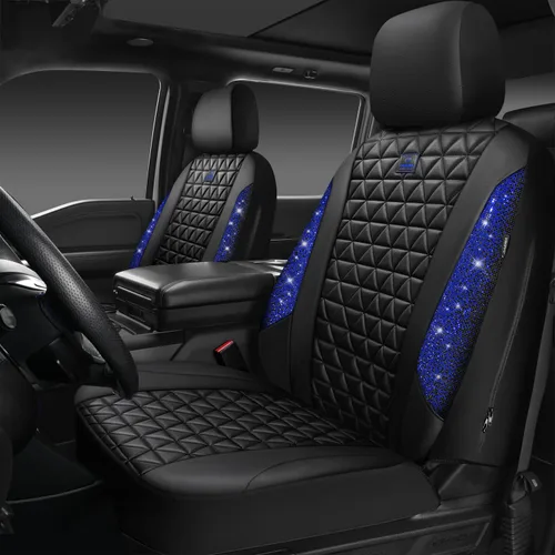 Vista 26 de CAR PASS Todos los juegos completos de fundas de asiento de automóvil de cuero con diamantes brillantes, impermeables, brillantes, ajuste universal
