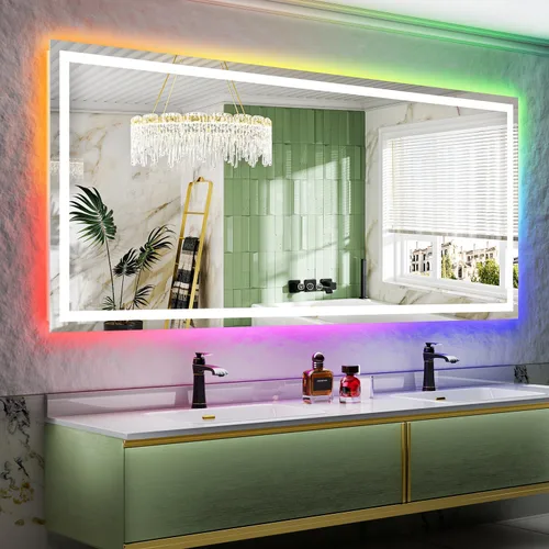 Vista 74 de Espejo de baño LED de 20 x 30 pulgadas con luces delanteras y retroiluminadas, espejo de tocador iluminado para pared de baño con 3
