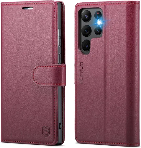 Vista 7 de FLIPALM Funda tipo cartera para Samsung Galaxy S22 Ultra, con bloqueo RFID, tarjetero, de piel sintética PU tipo folio con tapa plegable y función