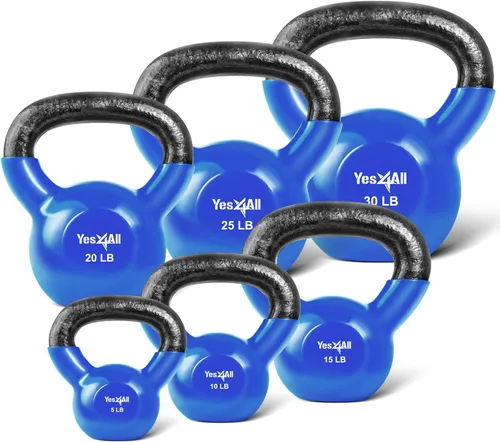 Vista 23 de Yes4All - Juego de pesas rusas recubiertas de vinilo, set combinado para entrenamiento corporal completo, fuerza de agarre, flexiones y ejercicios