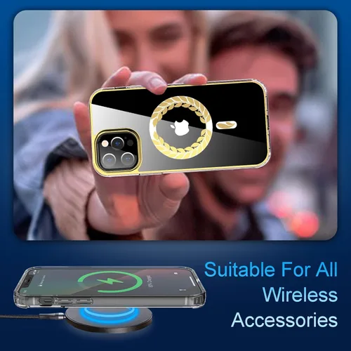Vista 6 de Funda magnética diseñada para iPhone 12 Pro Max de 6.7 pulgadas, compatible con MagSafe, purpurina brillante transparente [no amarillento] TPU + PC