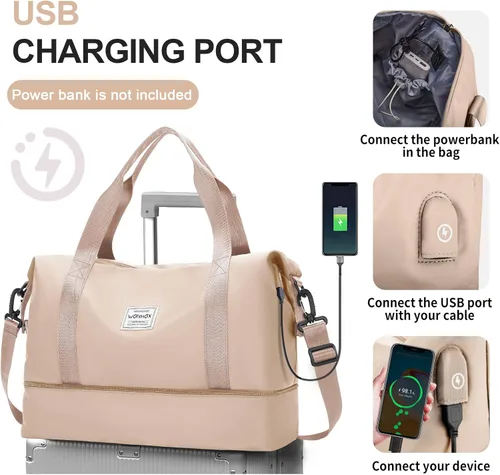 Vista 2 de Bolsa de lona de viaje, bolsa de gimnasio deportiva, bolsa de hombro para fin de semana para mujer