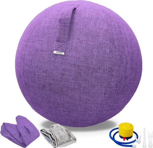 Vista 8 de Silla de pelota de ejercicio con cubierta de tela, tamaño estándar (63.5 cm / 25 pulgadas), para oficinas en casa, entrenamiento de equilibrio