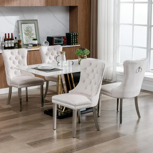 Vista 89 de ODUSE-DAILY - Juego de 2 sillas de cocina y comedor de terciopelo beige, con capitoné, tapizadas en terciopelo, estructura de madera maciza