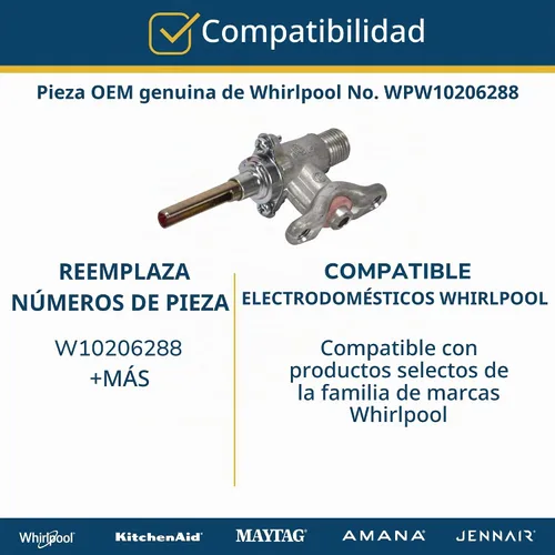 Vista 4 de Whirlpool WPW10206288 Pieza de repuesto de la válvula de quemador de superficie de la gama de gas OEM genuina - reemplaza W10206288