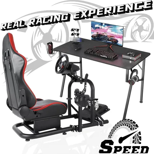 Vista 6 de Dardoo Gaming Simulator Cockpit with Alloy Steel Racing Wheel Stand Compatible with Logitech G25 G27 G29 G920 G923 Fanatec Thrustmaster T300RS