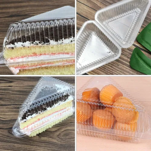 Vista 2 de CALLARON Cajas para tartas, 50 unidades, caja de plástico para rebanadas de pastel, caja de pastel de postre triangular, caja transparente de postre