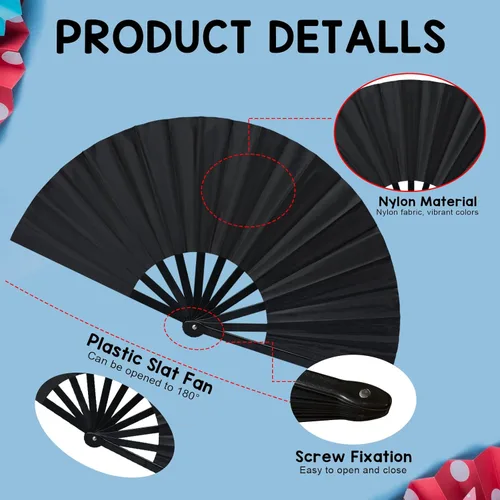 Vista 5 de Joyline Abanico de botas en el suelo, abanicos grandes de baile de línea negra, ventilador de mano plegable clásico chino para bailar, actuar