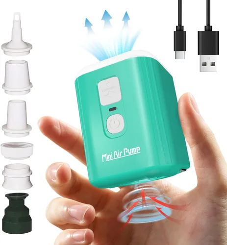 Vista 11 de Portable Air Pump for Inflatables: Mini Air Pump with 1600mAh Battery & Camping Light - Rechargeable Electric Pump for Vacuum Storage Bags, Air
