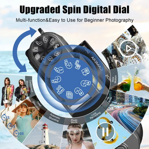 Vista 4 de Cámara digital 6K para fotografía, cámara de vlogging de 64MP para YouTube con pantalla abatible de 180° de 3 pulgadas, zoom automático de 16X