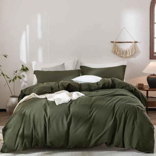 Vista 238 de CLOTHKNOW Juego de edredón de 3 piezas a cuadros color beige óxido, tamaño Full, juego de ropa de cama de cuadros edredón terracota con 2 fundas