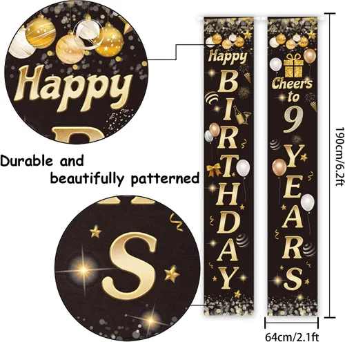 Vista 2 de Cartel de Feliz cumpleaños para la puerta, color negro