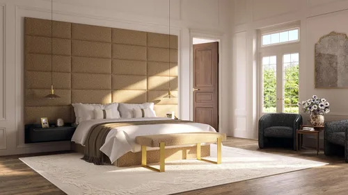 Vista 2 de Vänt - Paneles tapizados de cabecera para montar en la pared, diseño Isabelle, 60 x 23 pulgadas, configuración de 4 paneles individuales, Cuero