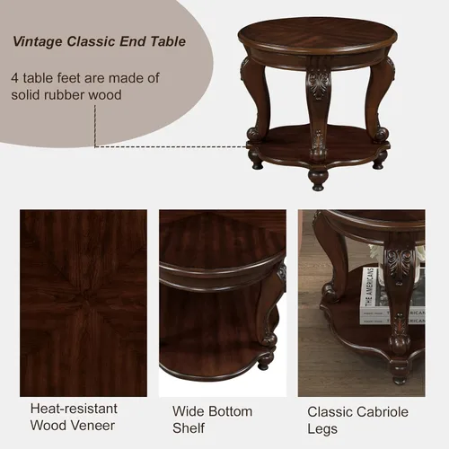 Vista 5 de Mesa de café ovalada de madera para sala de estar, mesa de café de dos niveles de madera maciza con estante de almacenamiento abierto, mesa