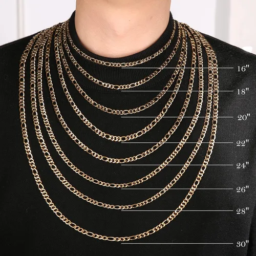 Vista 5 de Collar de acero inoxidable Hzman unisex, bañado en oro de 24 K, collar de acero inoxidable con cadena fígaro, ancho de 5, 7, 9 y 13 mm.