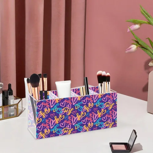 Vista 5 de Retro Romantic Hearts Acrylic Storage Holders With 4 Compartments Vanity Organizer Powder Drink Mix Container Storage Vanity Accessories Marker