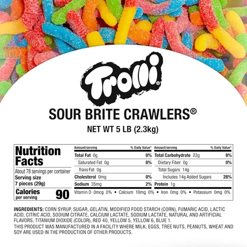 Vista 2 de Trolli Sour Brite Crawlers - Gusanos de gomita de 5 libras, bolsa de caramelos a granel (6 unidades)