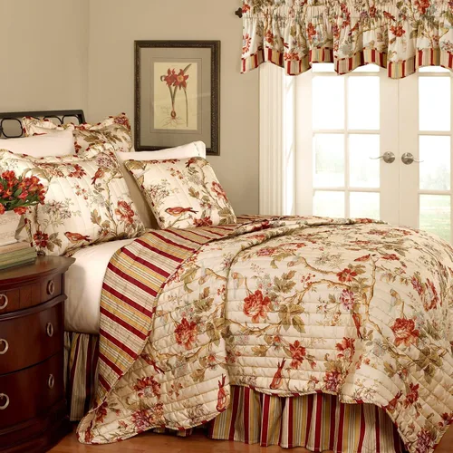 Vista 15 de Waverly Forever Peony - Juego de edredón de 4 piezas, 100% algodón, estampado floral de bayas, tamaño matrimonial/queen, con 2 fundas de almohada