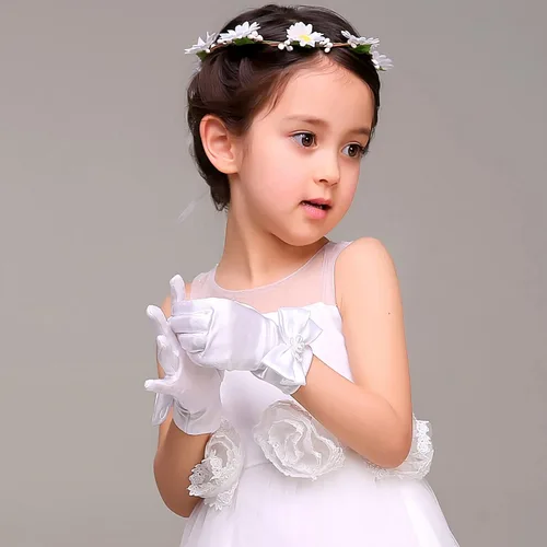 Vista 4 de Guantes blancos para primera comunión, princesa, fiesta de té para niñas de 3 a 12 años