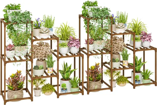 Vista 10 de Bamworld - Soporte grande de maderas para plantas de exterior, macetero grande para sala de estar, patio, balcón y jardín