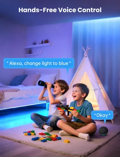 Vista 8 de Tira de luz LED RGB+IC, luz LED inteligente de 16.4 pies para dormitorio, control de aplicación Bluetooth, tira de iluminación LED que cambia