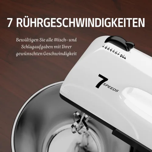 Vista 3 de Batidoras de pie, 7 velocidades con tazón de acero inoxidable de 3 cuartos de galón, batidora de pie y mano con gancho para masa, batidor, batidor