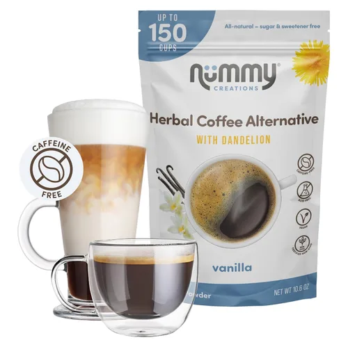 Vista 10 de Nummy Creations 150 tazas de caramelo instantáneo sin cafeína alternativa de café con diente de león. Sustituto del café, café de achicoria, 10.6