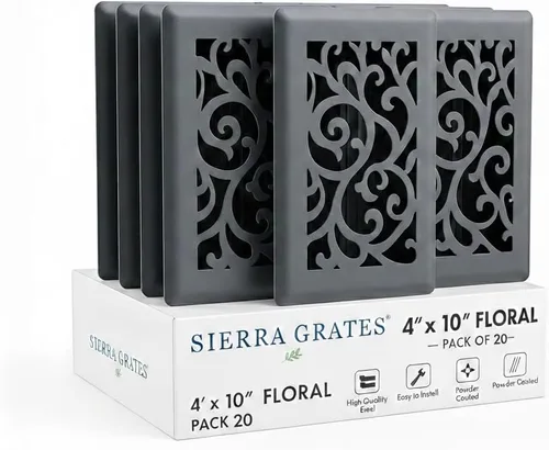 Vista 37 de Registro de piso de acero con diseño floral de 4 x 10 pulgadas en acabado blanco glaciar para piso, cubiertas decorativas de ventilación de aire
