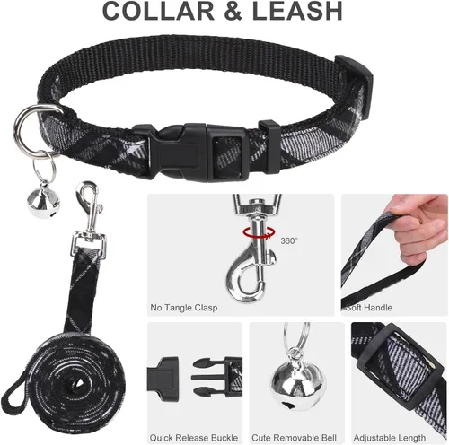 Vista 3 de EXPAWLORER Arnés clásico a cuadros para cachorro, collar y correa para perro, de malla suave, acolchado, ajustable, arnés de chaleco para perros