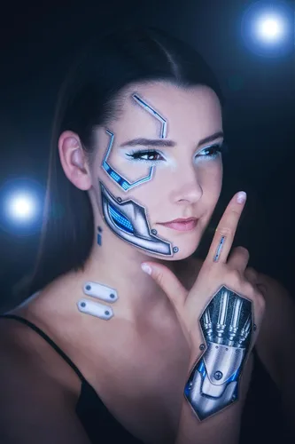 Vista 3 de 2 x Death Metal Cyborg Face Tatuaje Temporal, Cyberpunk, KI